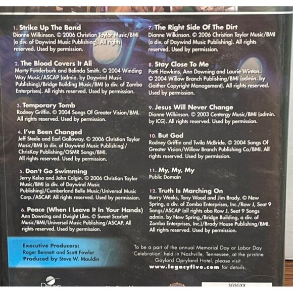 Legacy Five Live In Music City DVD Nashville TN Souther Gospel Quartet SEALED - Picture 6 of 6